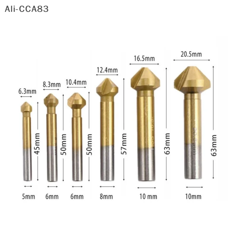 

HM8-6Pcs 3 Flute 90 Degree High Speed Steel Deburr Hole End Mill Counter Sink Chamfer Bore Tool Metal Wood Countersink Drill Bit