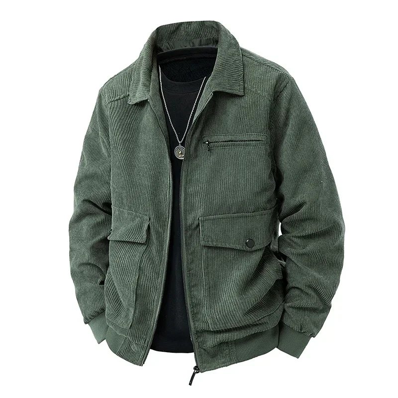 Cordjacken für Herren, Herbst-Winter-Windbreaker, einfarbige, lässige Cargo-Jacke mit mehreren Taschen, Oberbekleidung, modische Utility-Jacke – Detail 16