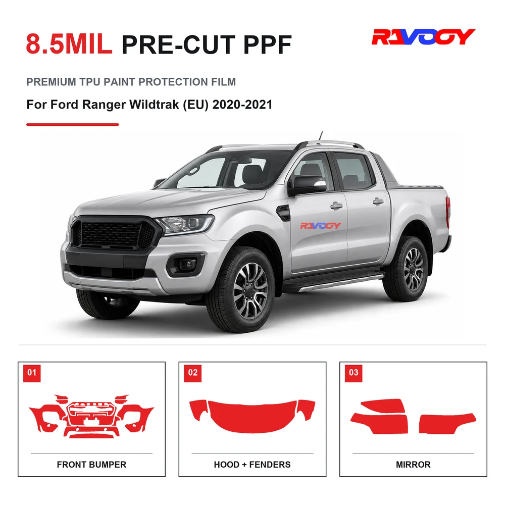 Precut PPF For Ford Ranger Wildtrak (EU) 2020-2021 8.5mil TPU Clear Paint Protection Film Self Healing Hydrophobic UV