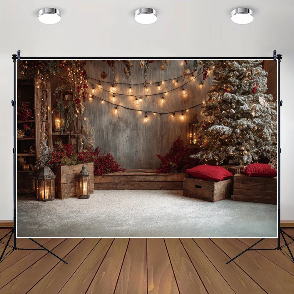 

MOON.QG Photography Background Wooden Box Christmas Lights Backdrop Banner Children Poster Photobooth Decoration Photoshoot Wall