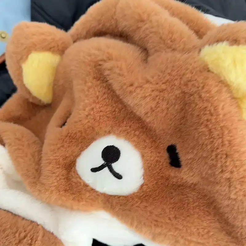 Rilakkuma – ensemble écharpe et chapeau en peluche épaisse Double couche, écharpe de cou chaude à capuche avec Protection des oreilles pour cadeau de Cosplay par temps froid