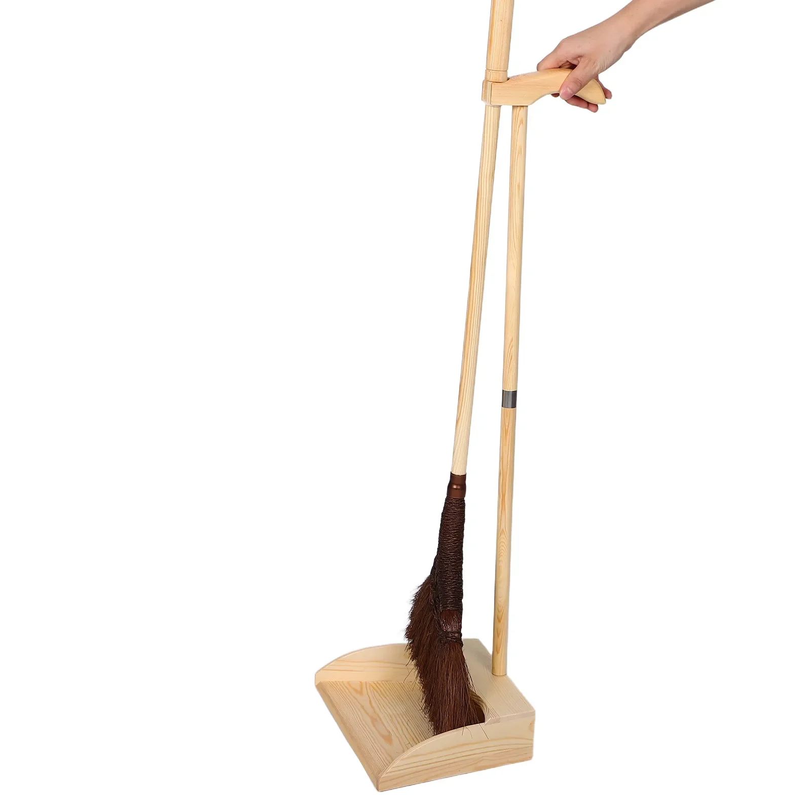 1Set Broom and Dustpan Set Handmade Japanese Style Long Handle Wooden Dustpan Scratchfree Cleaning for Kitchen Garage Patio