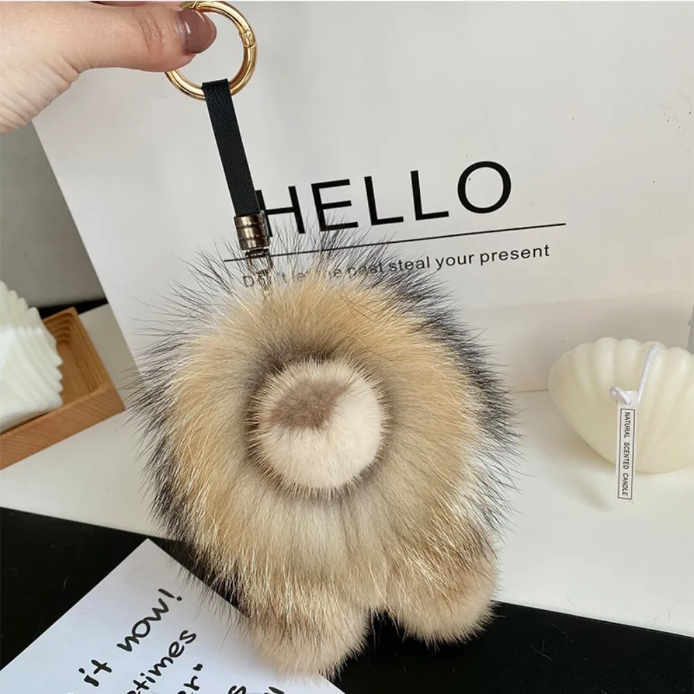 

Creative Mink Fur Lion Plush Pendant Stuffed with Tail Plush Lion Keychain Soft Ornaments Cute Animal Keychain Kid Girls