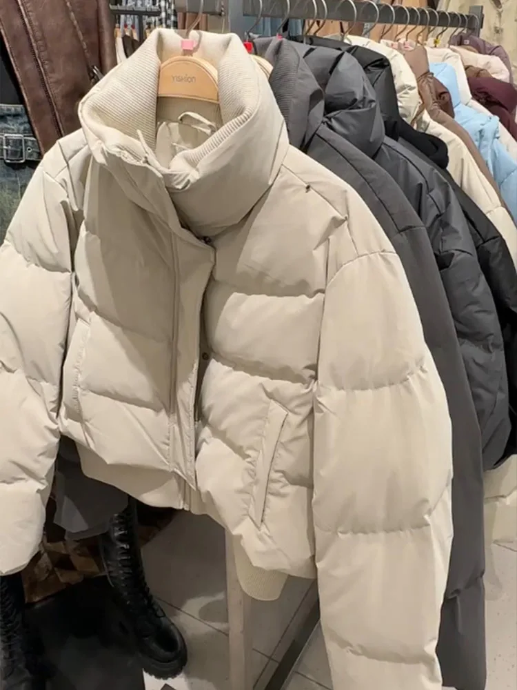 

Ele ort Puffer Jaet Women's Faionable Beige Stand Collar Thi Outerwear Winter 2025 New European High-End Sle