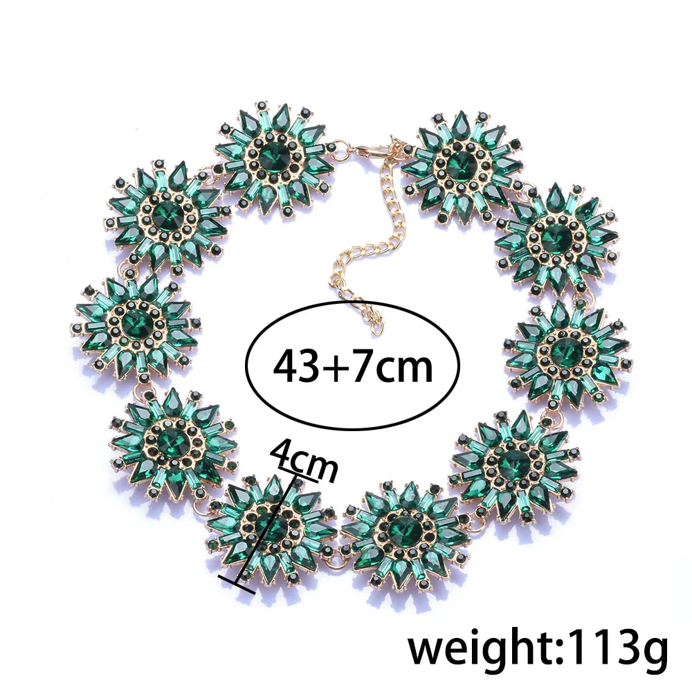 2024 New Red Blue Green Crystal Rhinestone Large Collar Statement Choker Necklace Women Indian Big Bib Starburst Necklace