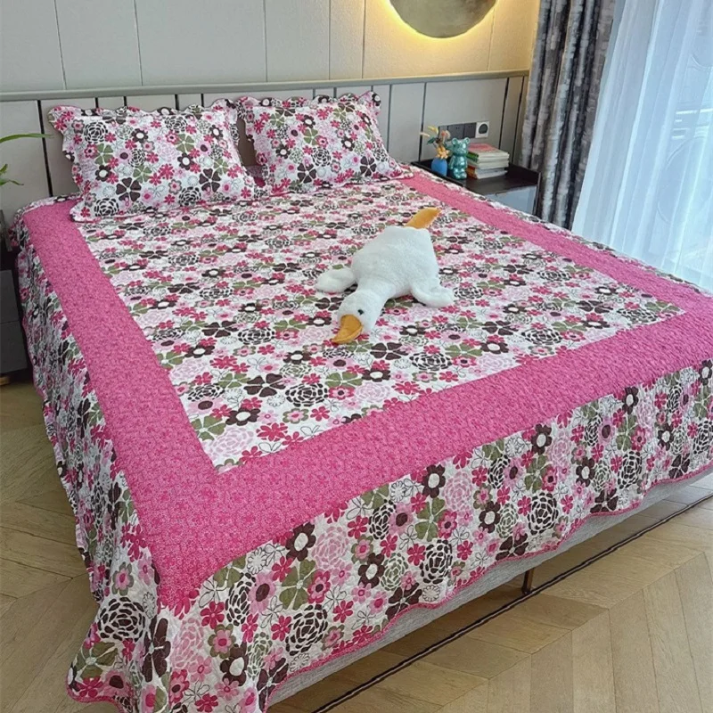 Cotton Quilt Set 3pcs, Quilting Bedspread on The Bed, Printed Coverlet Bed Cover Queen Size, Home Summer Double Blanket for Bed