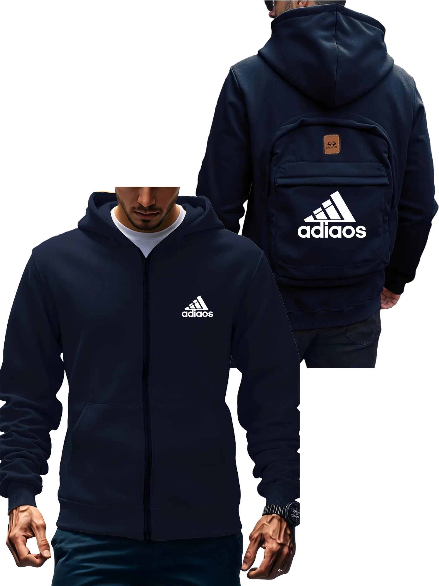 

Men's casual hooded backpack with fashionable zipper design, daily travel pocket, autumn and winter casual outdoor sweatshirt