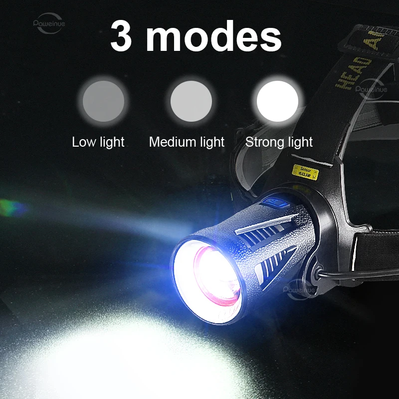 Super Bright IR Sensor Headlamp Long Shot Double Wick LED Headlight Rechargeable Headlight Waterproof For Camping Fishing Huntin