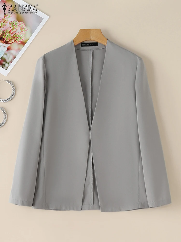 

ZANZEA Autumn Fashion Lightweight Blazer for Woman V-Neck Long Sleeve Solid Color Casual Suit Coats Korean Elegant Office Wear