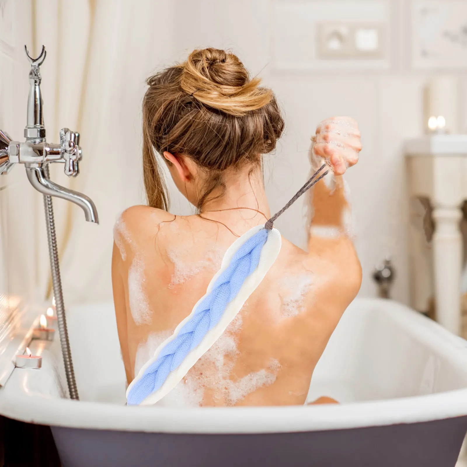 

2pcs Long Strip Exfoliating Towel Premium Pe Rich Foaming Back Scrubbing Bath Tool For Body Skin Household Showering