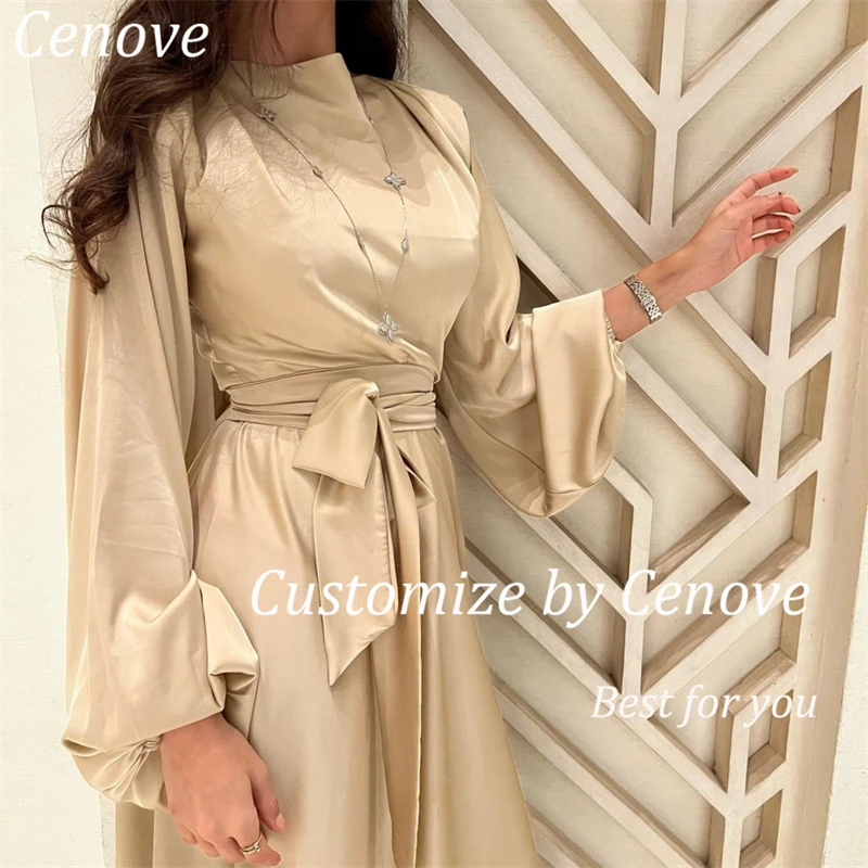 Cenove Long Sleeves A-Line Evening Gown Formal Princess O-Neck Prom Champagne New Party Dresses for Women 2023