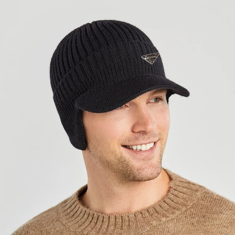 قبعة حرارية شتوية دافئة للجنسين مع حافة، مبطنة بالصوف، جمجمة متماسكة قابلة للتمدد، خفيفة الوزن، حماية للأذن للرياضة في الهواء الطلق