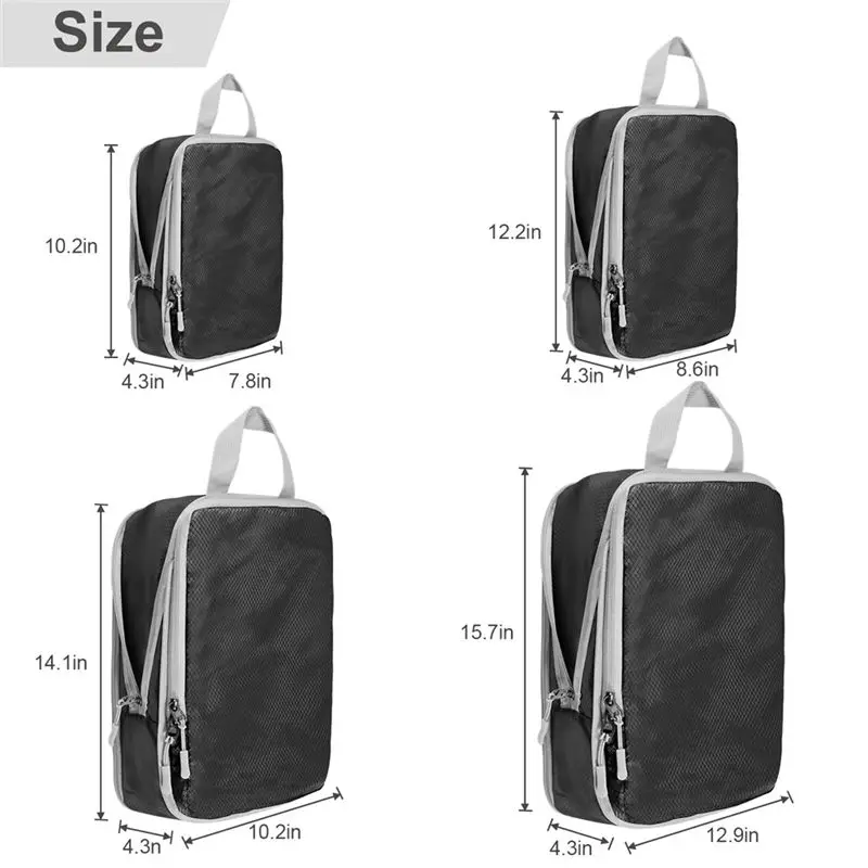 NEW HOT In Stock-4 Set Ultralight Packing-Cubes Compression Packing-Cubes Black For Carry On Suitcase,Travel Packing For Suitcas