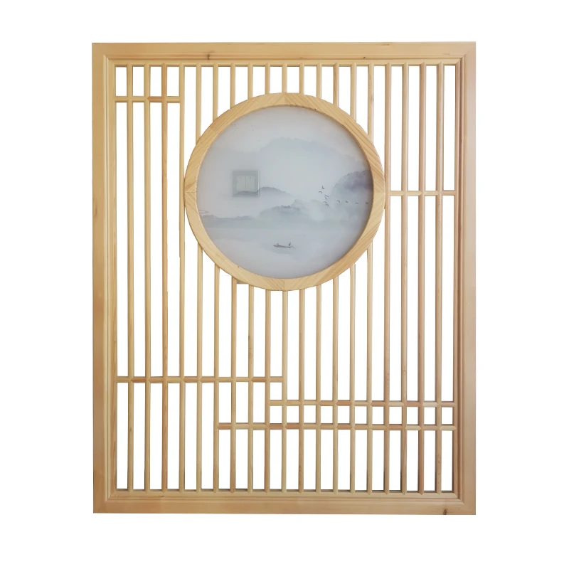 

New Chinese log grille partition Japanese solid wood screen