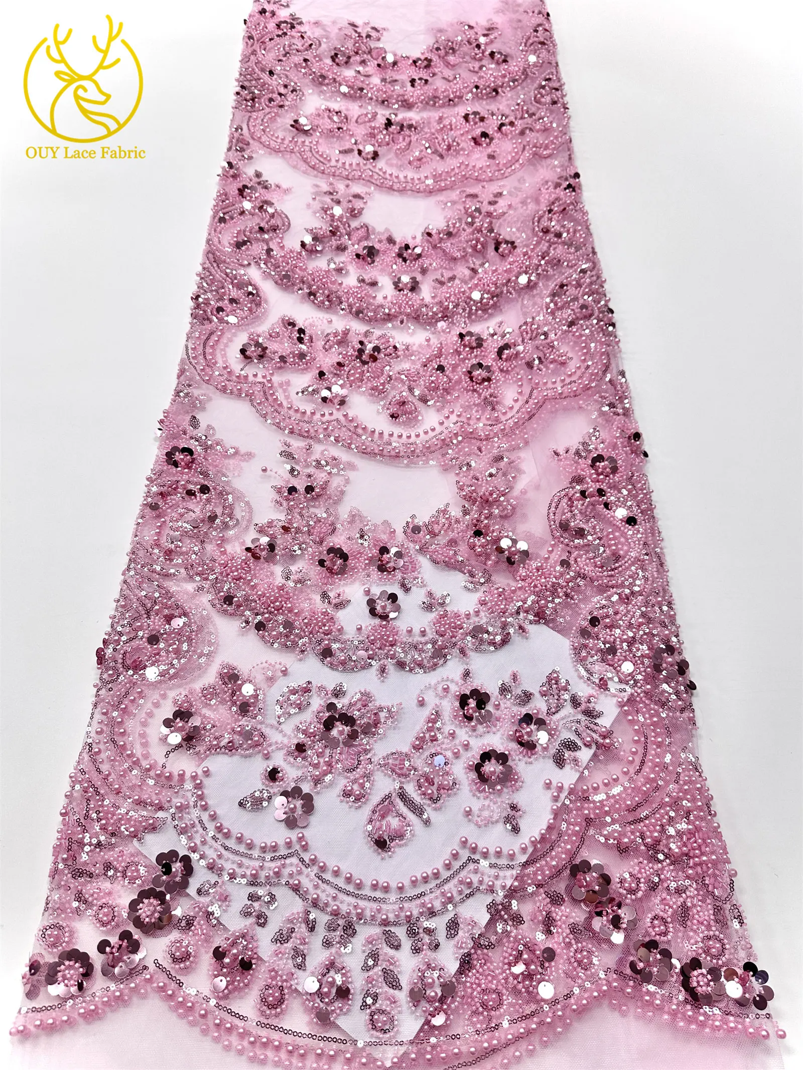 African Luxury Gold Beaded Lace Fabric 2025 High Quality French Nigerian Mesh Sequin Lace Fabric Ladies Wedding Dress Sewing 5Y