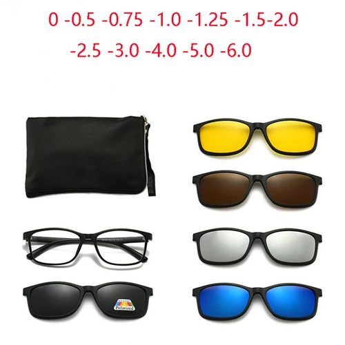 Gafas de sol cuadradas con Clip magnético para miopía, gafas de sol polarizadas con 5 clips para hombres y mujeres, gafas graduadas de 0-0,5-0,75 a-6,0