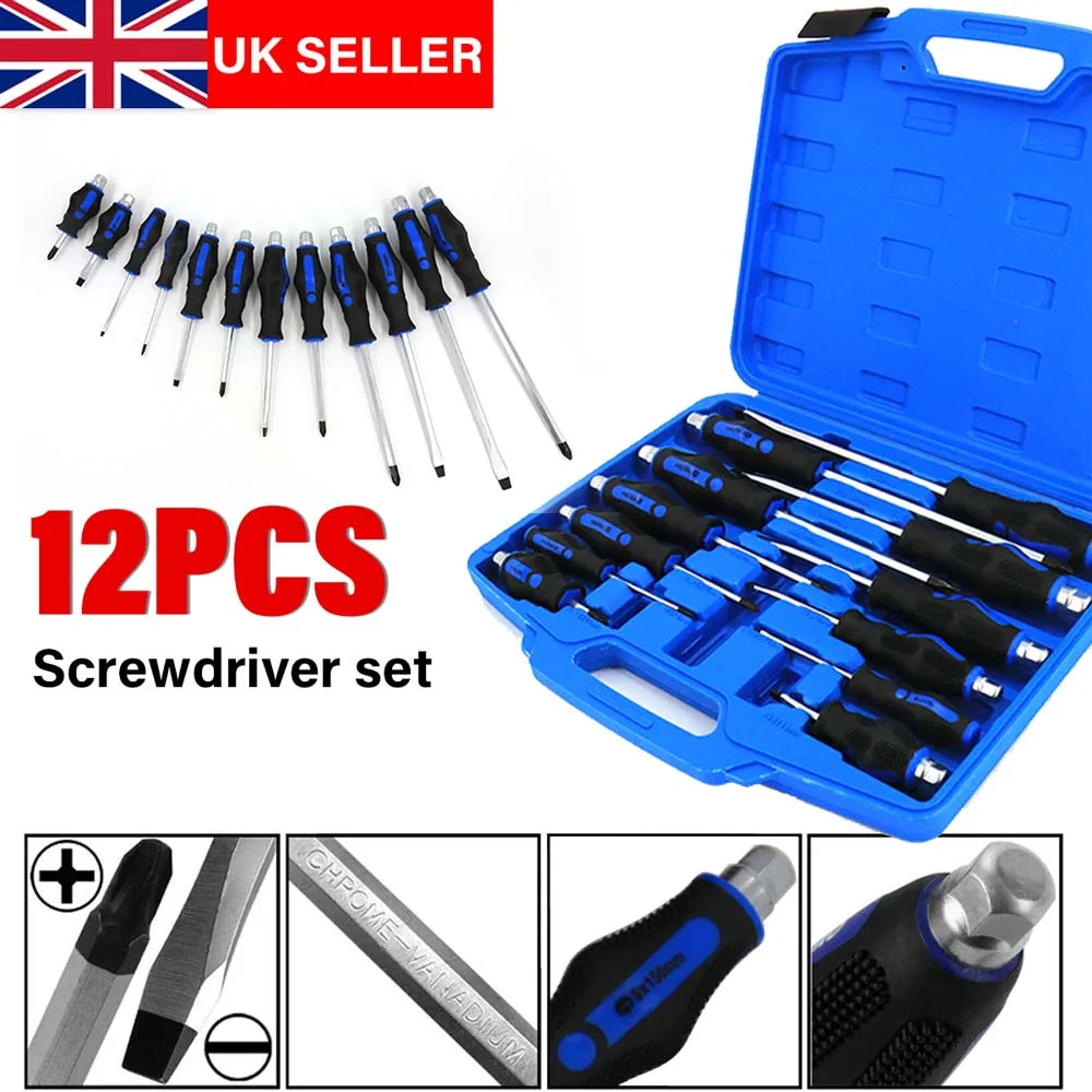 Magnetic Screwdriver Set HEAVY DUTY Philips & Slotted Go Through Drivers PH0-PH4