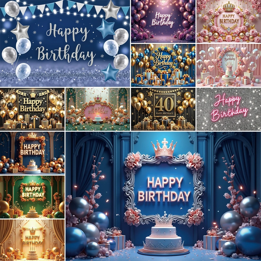 

MOON.QG Adult Birthday Banner Cake Crowm Balloon Photobooth Photography Baby Shower Photo Wallpaper Accessories Photo Background