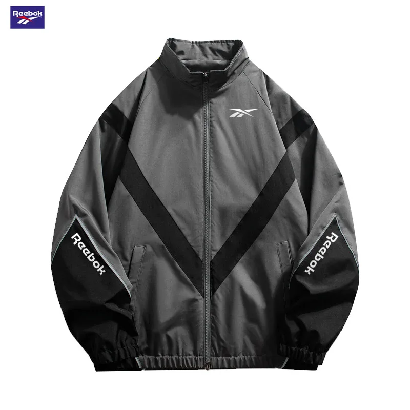 Spring and Autumn Jackets, Reebok Motorcycle Jackets, Racing Style, Men's Sport Zip-Up Style, Fashionable Men's Stand-Up Collar