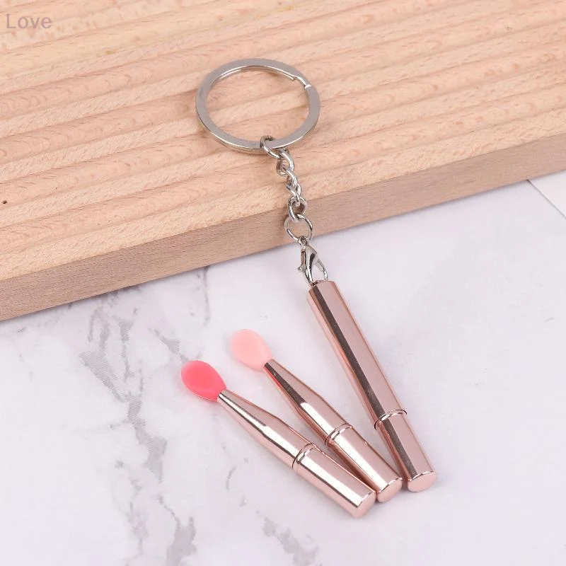 [L&P] 1 peça escova labial de silicone multifuncional portátil com capa chaveiro batom à prova de poeira pincel sombra de olho