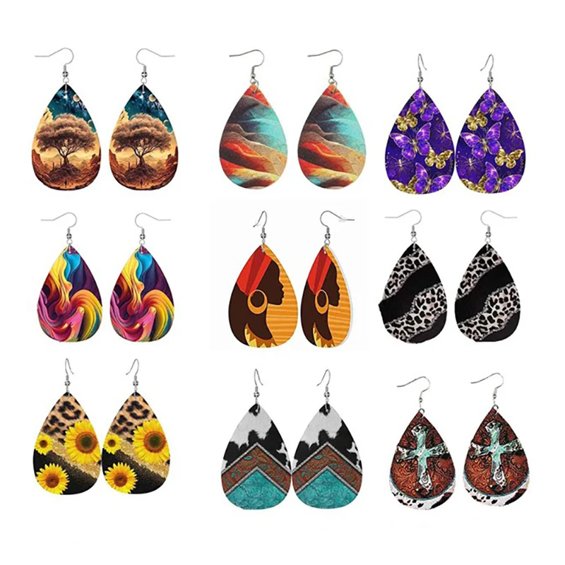 Kunstleder Ohrringe schöne Frau Teardrop Ohrringe Schmuck für Frauen Leder Ohrringe Tropfen baumeln Ohrringe natürliche Ansicht