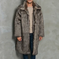 Men s Luxury Faux Fur Coat Jacket Turn Down Collar Long Sleeve Winter Warm Long Coats Overcoat Outwear