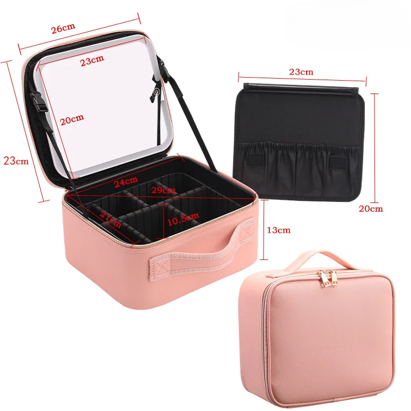 Imagem -05 - Bolsa de Maquiagem de Couro com Espelho Led Travel Cosmetic Case Storage Box Web Popular Vermelho Novo Estilo Comércio Exterior Amazon Estilo 2023