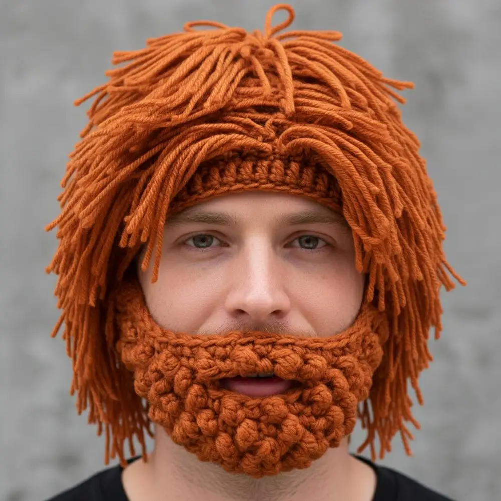 1 pcs Punk-style Knitted Cap Funny Wig Beard Knitted Hats Hobo Mad Scientist Hip Hop Handmade Knit Warm Winter Cap Beanies Hat image 5