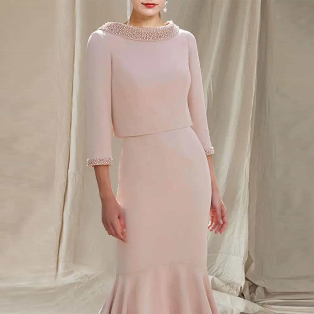 

Индивидуальное платье-русалка из двух частей для матери невесты, асимметричная короткая куртка, расшитая бисером, свадебные платья