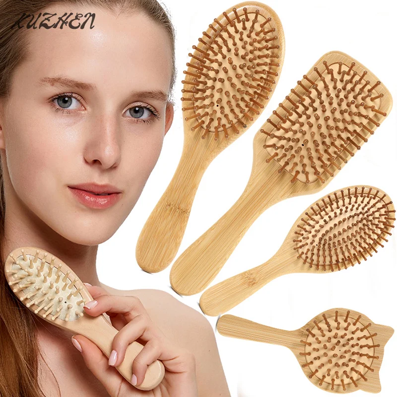 

Bamboo Wooden Hair Brush Massage Comb Scalp Massager For Hair Growth Anti-Static Straightening Brush Soft Beard Baby Brush