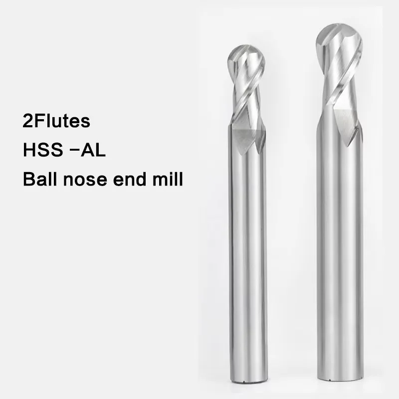 HSS Ball Nose End Mill Straight Shank 2Flutes 4Flutes High Speed Steel R0.5 - R16 Milling Cutter