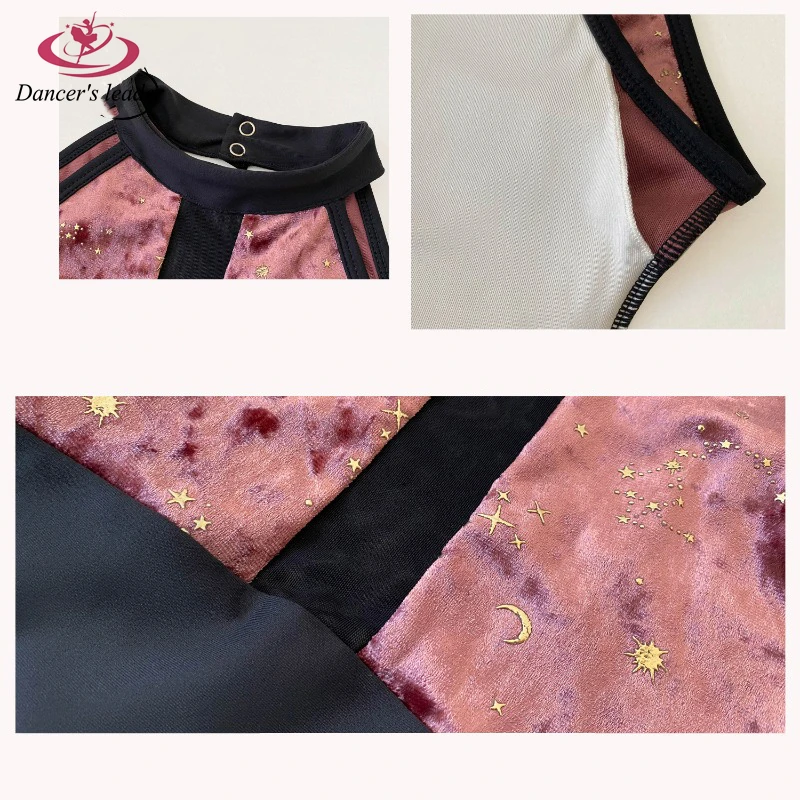 Costume da balletto body per appendere il collo Design colletto alla coreana cuciture in velluto body da ginnastica collant Performance Costume