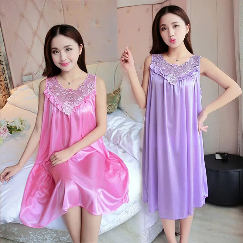 Women Nightwear Sexy Sleepwear Sleeping Dress Summer Lace Nightgowns Embroidery Sleeveless Nightdress Home Pijamas