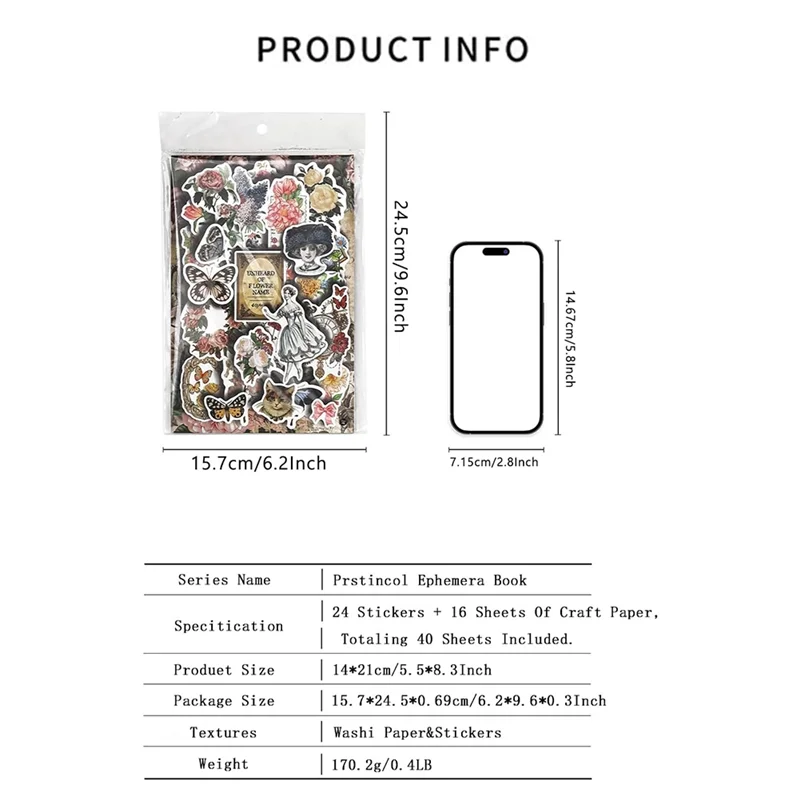 ヴィンテージ風和紙ステッカー スクラップブッキング用、40枚入り エフェメラブック アートジャーナリング用-POS