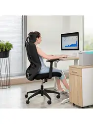 SONGMICS sedia da ufficio, sedia ergonomica, sedia da scrivania con supporto lombare, meccanismo di inclinazione, braccioli regolabili e poggiatesta, nero