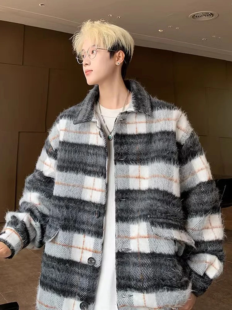 

Мужская клетчатая фланелевая куртка в американском ретро-стиле из утолщенной шерсти для осени и зимы, молодежная, свободного кроя