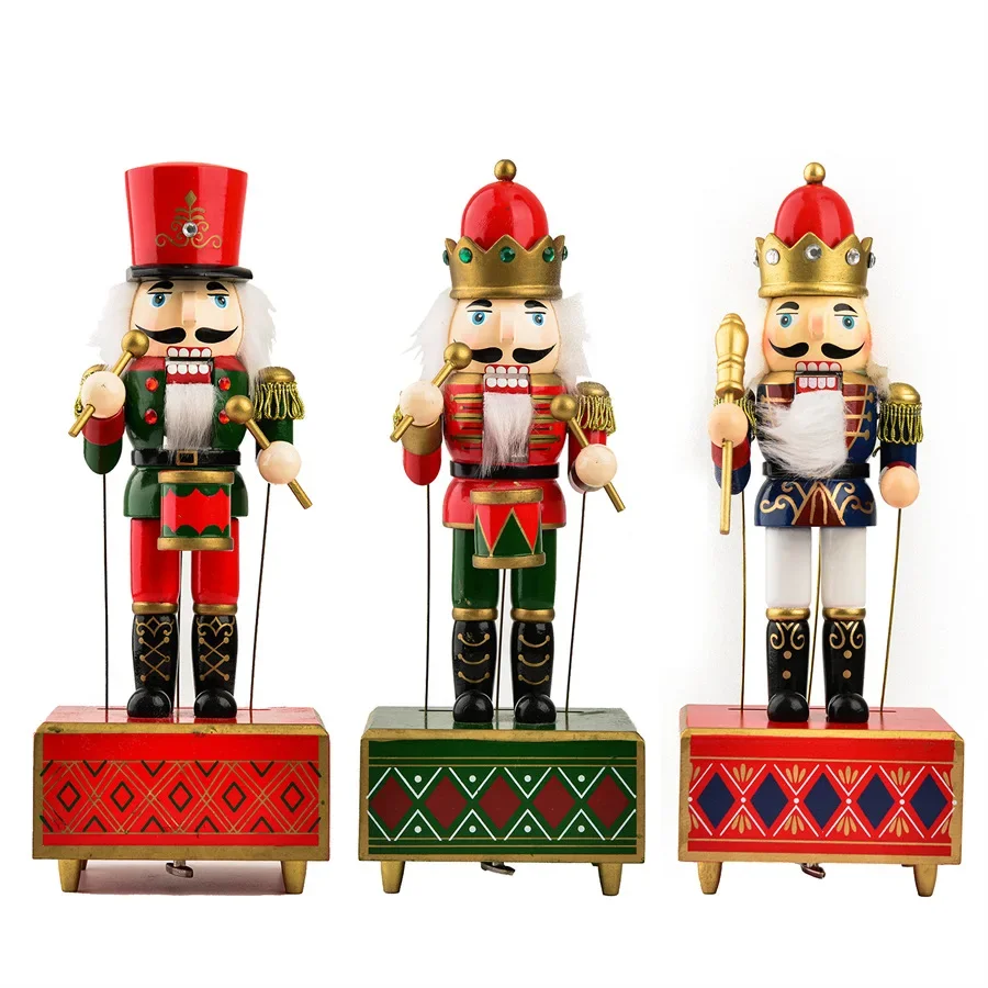 Creative Interactive Nutcracker Music Box 32cm Wooden Handcrafted Christmas New Year Gift Moving Parts Christmas Theme Decorativ