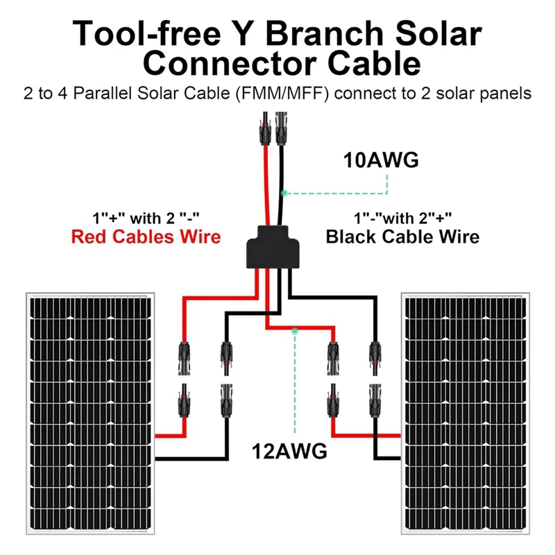 Solar Panels Connectors Cable 10AWG 2 to 4 Y Branch Parallel Adapter Tool-Free (FMM/MFF)