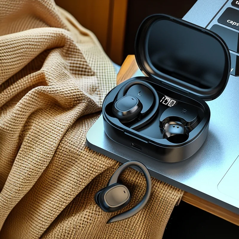 

Hanging wireless Bluetooth earphones with long battery life and digital display charging compartment Bluetooth earphones