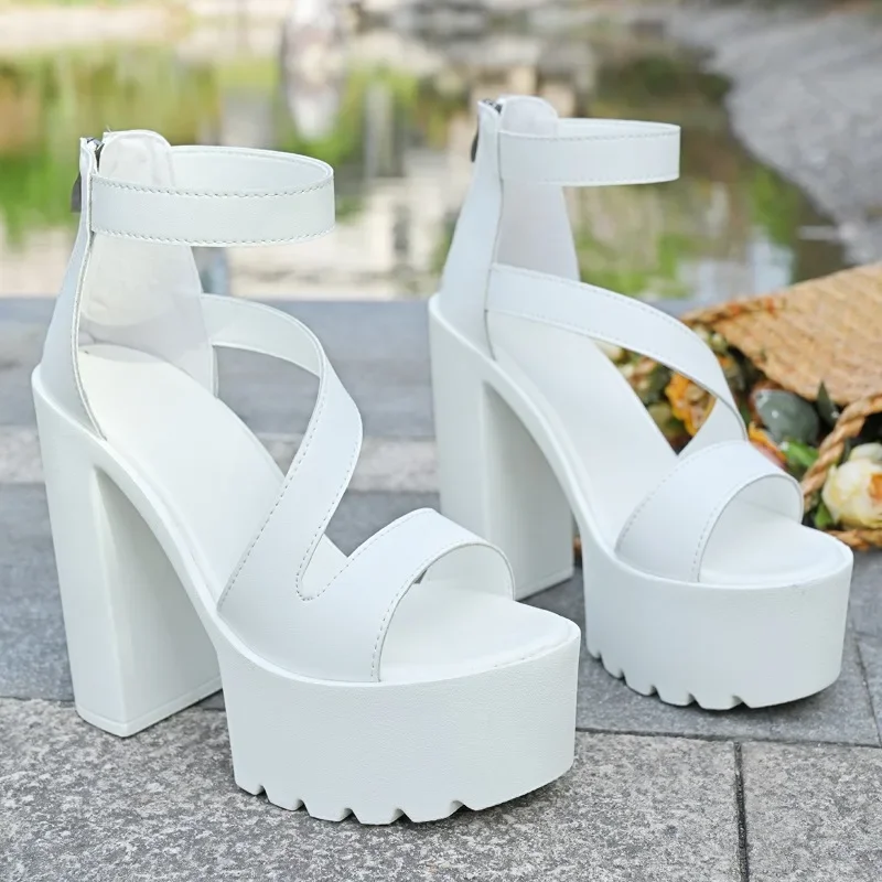

Women's Sandals Square Heel Zipper Round Toe Heel Wrap Shoes Women Dress Party Super High Heels Fashion Sexy Sandalias De Mujer