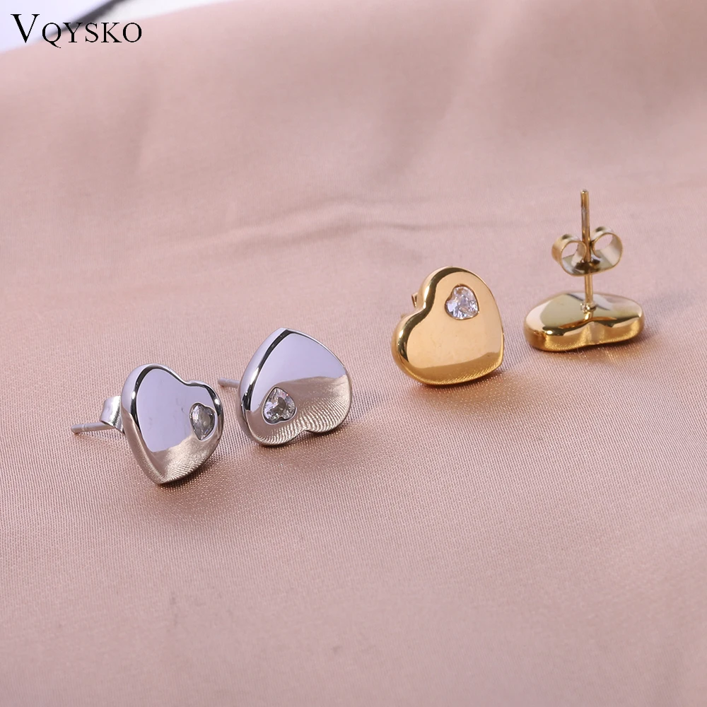 VQYSKO CZ Heart Stud Earrings Wedding jewelry Gift for Women Bridesmaid Gift Valentine’s Day Gift Wedding Heart Earrings