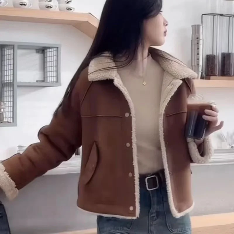 

Утепленная женская куртка из кожи и меха, зимняя верхняя одежда в корейском стиле, прямой крой, длинный рукав
