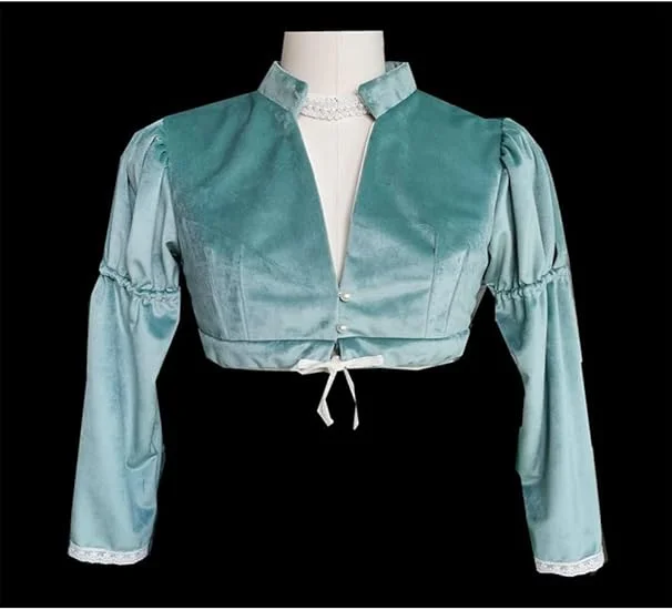 Regency Jacket Women Jane Austen High Waist Spencer Short Blue Jacket For Empire Waisted Dresses Elizabeth Bennet Coat - view 6