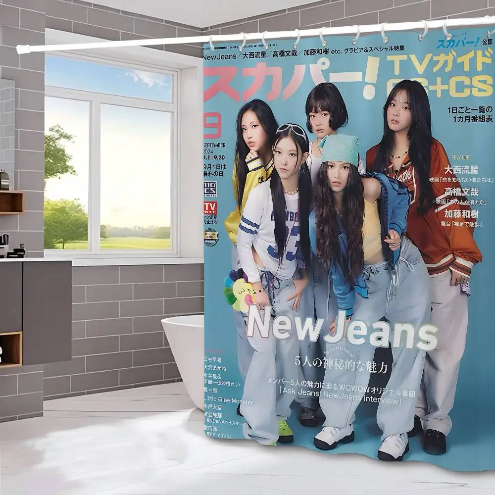 

K-Kpop N-New J-Jeans Занавеска для душа Открытый пейзаж Летние каникулы Декор для ванной комнаты Праздничная полиэстеровая занавеска для ванны с крючками