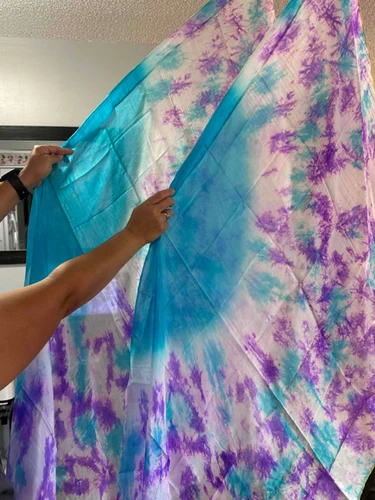 Imagen 2 del producto 1 unidad/1 par de velos de seda de danza Oriental de 100%, alas de Isis con palo, accesorios para actuación en escenario, tinte anudado, medio círculo, bandera semicircular