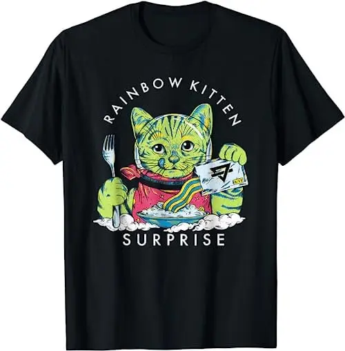 Cats Rainbow Kitten Surprise Cute Eat Retro Animals Vintage T Shirt Sweat 48273