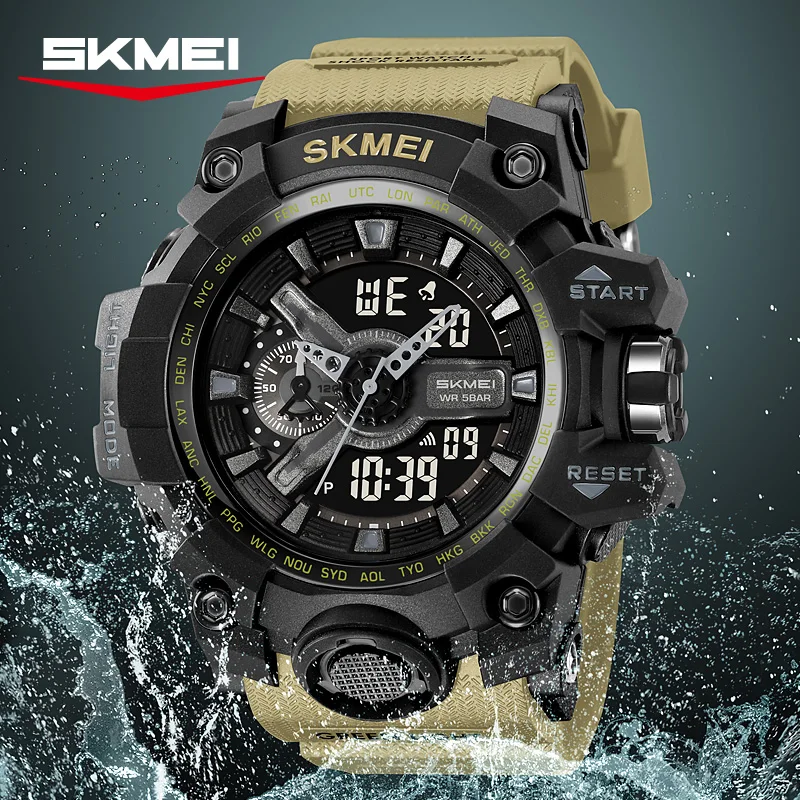 SKMEI 2396 Outdoors Sports Waterproof Dual Digital Display LED night light Watches with date Calendar Alarm Clock Analog timing