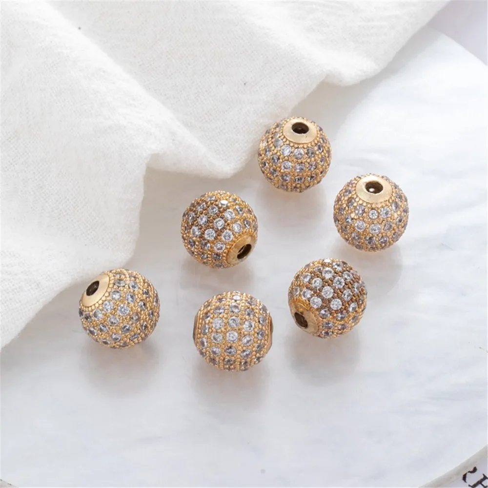 

1pcs 14K Copper Clad Gold Color, Micro Inlaid Zircon Round Beads, 8mm, 10mm, Loose Beads, DIY Jewelry, Ball Accessories