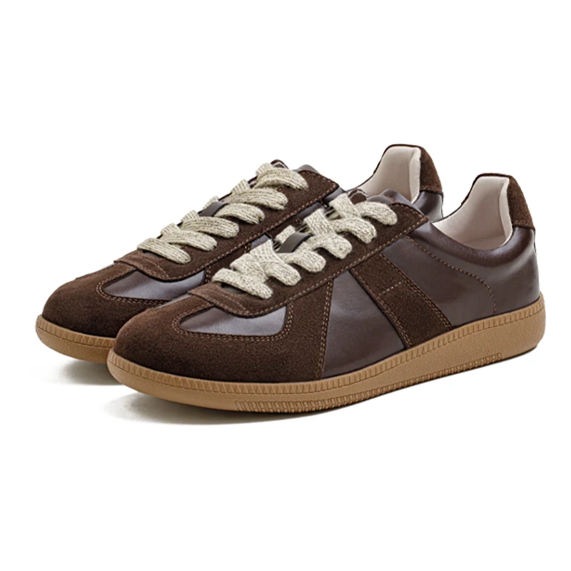 Maden klassische braune gespleißte deutsche Trainer-Schuhe, flache Low-Top-Sneaker für Herren, Frühling und Herbst, lässige, sportliche Schnürschuhe