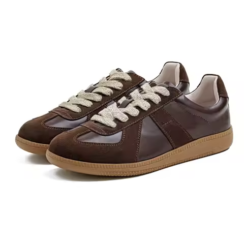 Maden Classic Brown Spliced German Trainer Shoes Flat Low-top Sneakers for Men's Spring and Autumn Casual Lace-up Sporty Shoes